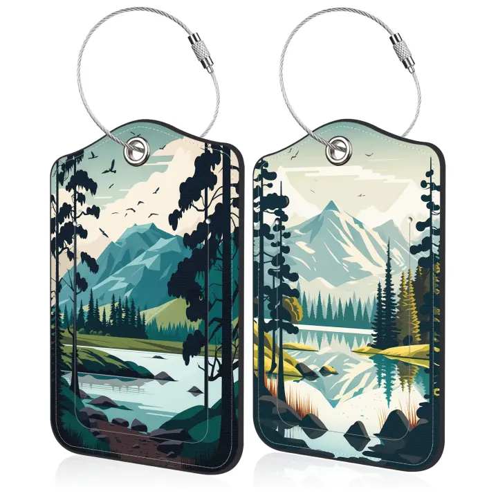 Mountain Lake Leather Luggage Tags — 2-Pack with Privacy Flap