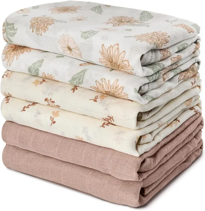 Muslin Swaddle Blankets — Bamboo-Cotton Receiving Squares (6-Pack)