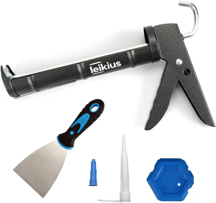 No-Drip 9" Caulk Gun Kit — Iron Caulking Tool with Scraper & Putty Knife
