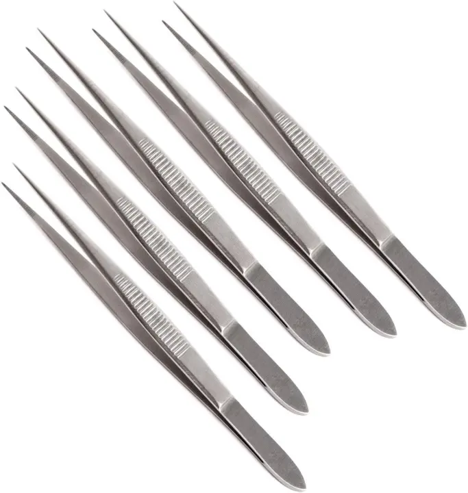 Pack of 5 4.5-inch Fine-Point Dissecting Tweezers — Stainless Steel