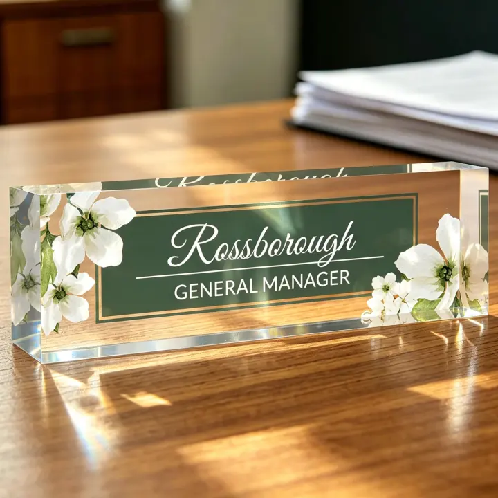 Personalized Acrylic Desk Name Plate — Custom Office Plaque