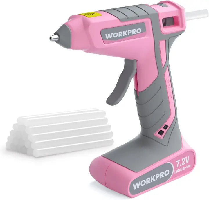Pink Rechargeable Cordless Hot Glue Gun — 7.2V with 20 Mini Sticks