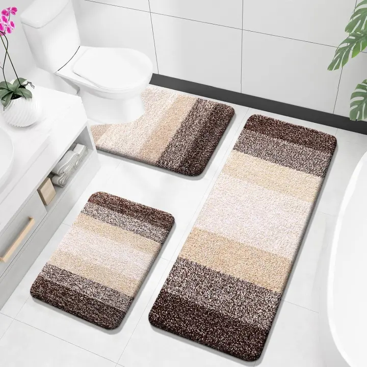 Plush Microfiber 3-Piece Bathroom Rug Set with U-Shape Contour