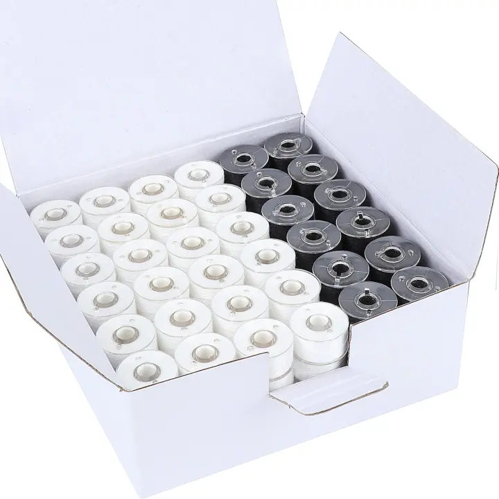 Prewound Size A Bobbins — 144 Cottonized Polyester (96 White/48 Black)
