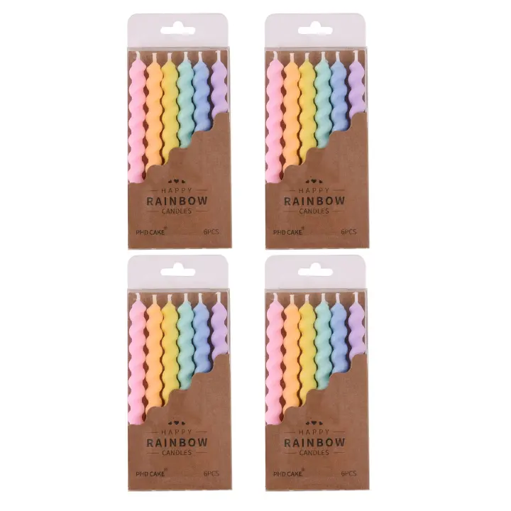 Rainbow Spiral Birthday Cake Candles — 24-Pack with Holders
