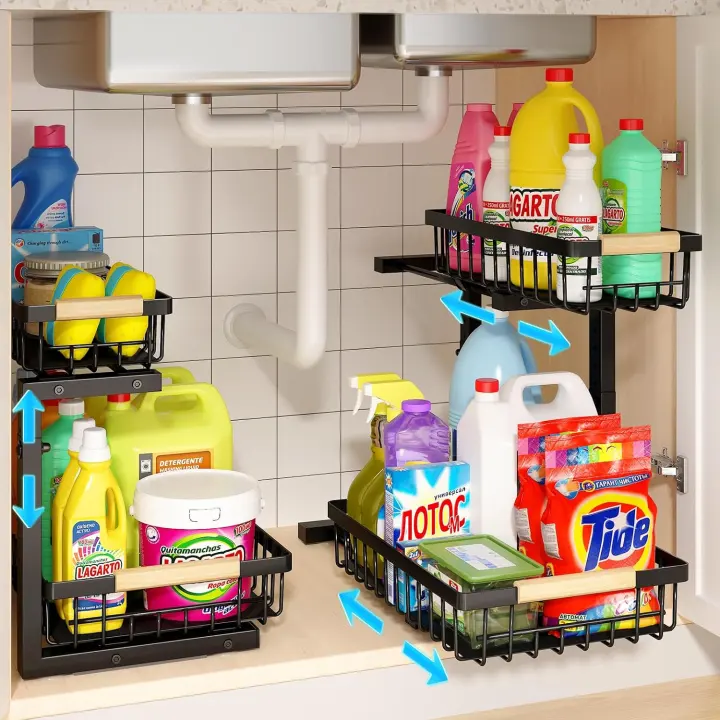 REALINN 2-Pack Height-Adjustable Pull-Out Under-Sink Organizer, 2-Tier