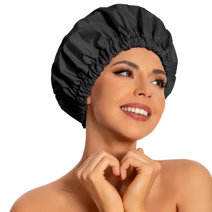 Reusable Waterproof Shower Cap for Women — Large Elastic Hair Bonnet