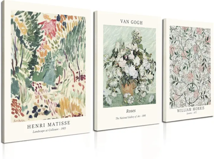Sage Green Vintage Botanical Canvas Wall Art — 3‑Piece Set
