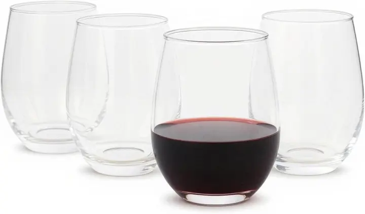 Stemless Red Wine Glasses — Set of 4, 18 oz Clear Glass