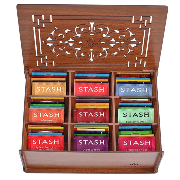Tea Sampler Gift Box — 80-Count Assortment with MDF Organizer (Brown)