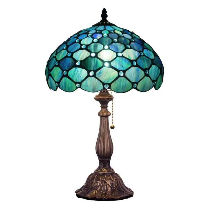 Tiffany-Style Stained Glass Table Lamp — 12×12×19 in Sea Blue Pear
