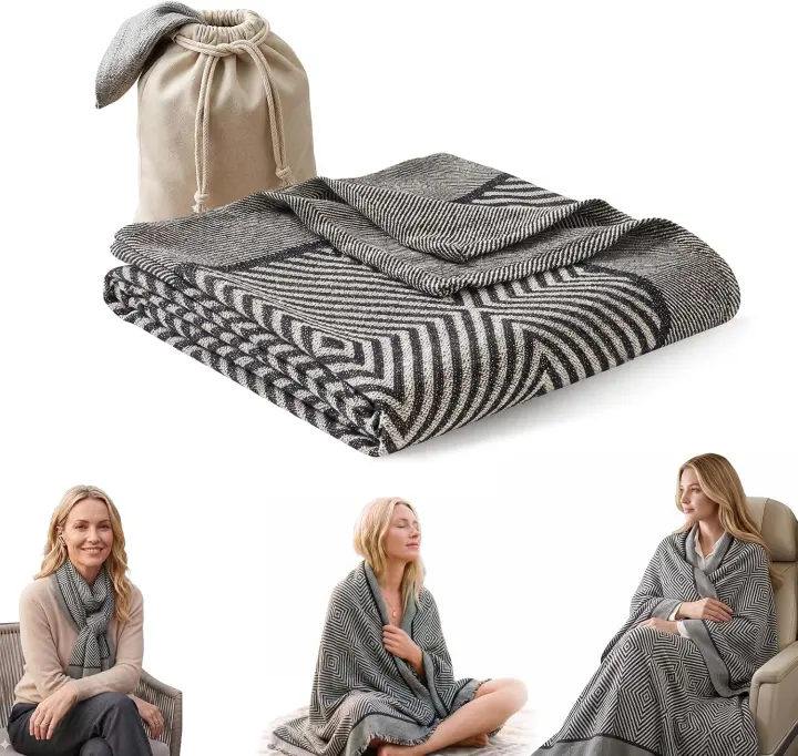 Travel Blanket for Airplanes — Ultra-Soft Lightweight Knit Wrap