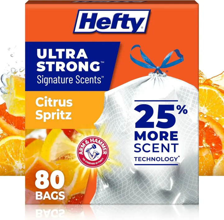 Ultra Strong Scented 13-Gallon Kitchen Trash Bags — Citrus Spritz, 80 Pack