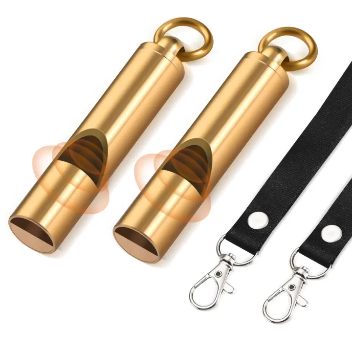 Upeckaroo Brass Emergency Whistles — 2-Pack with Tangle-Free Lanyards