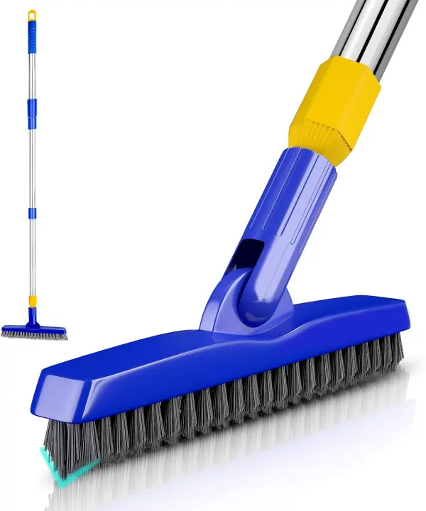 V-Shape Grout Brush with Telescoping Handle and 180° Swivel Head