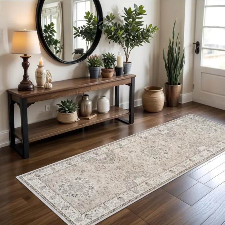 Washable 2x8 Hallway Runner Rug — Vintage Low-Pile, Water-Resistant
