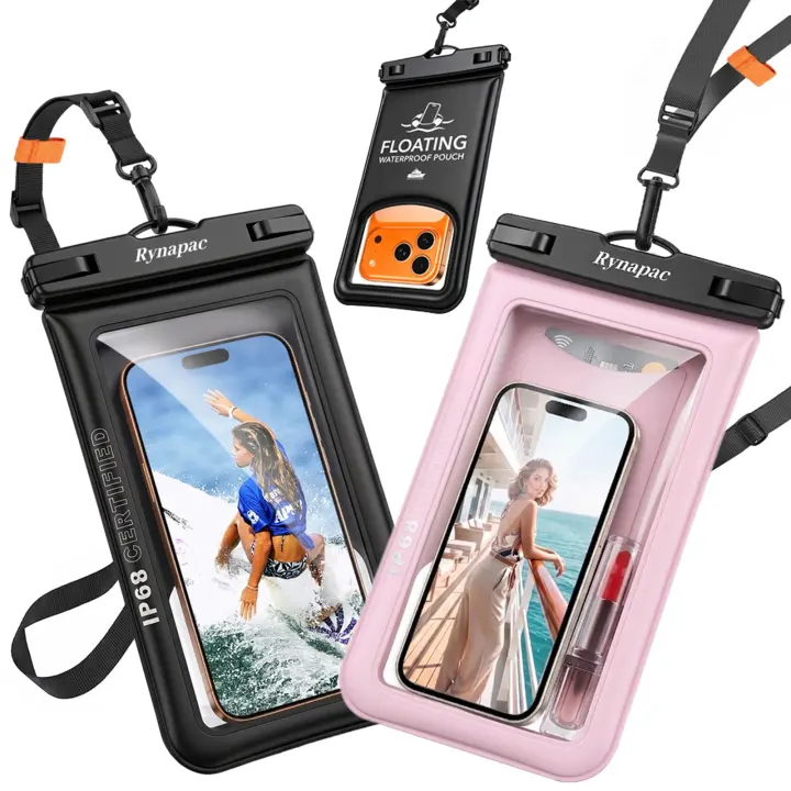 Waterproof Floating Phone Pouches 2-Pack — IP68, Touchscreen, Fits 9.0"