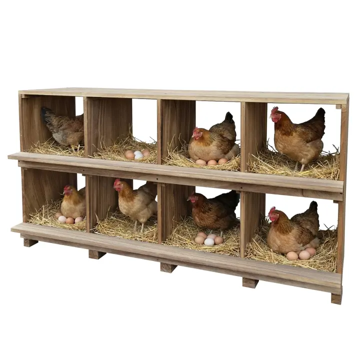 Wooden 8-Compartment Nesting Box for Chickens and Poultry
