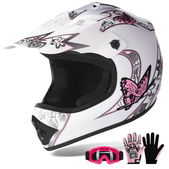 Youth Full-Face Dirt Bike Helmet with Goggles & Gloves — DOT Rated