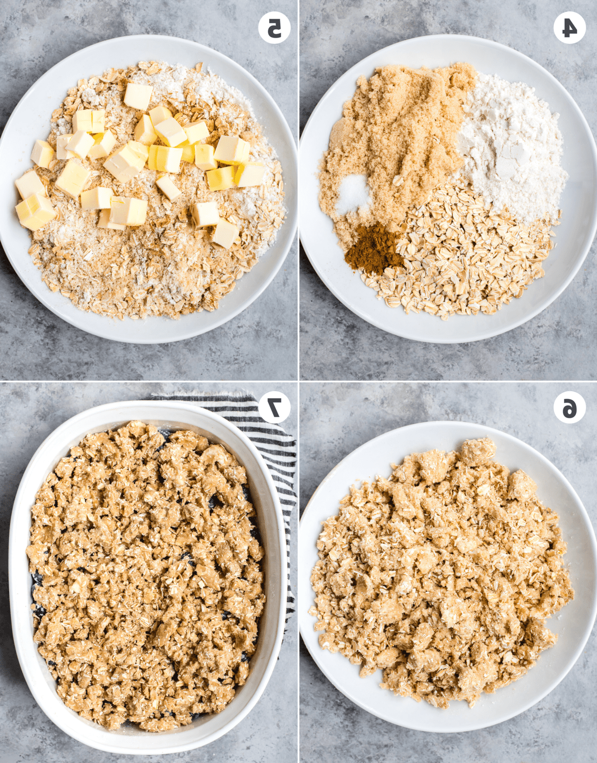 Come assemblare il topping del crumble di frutta (collage)