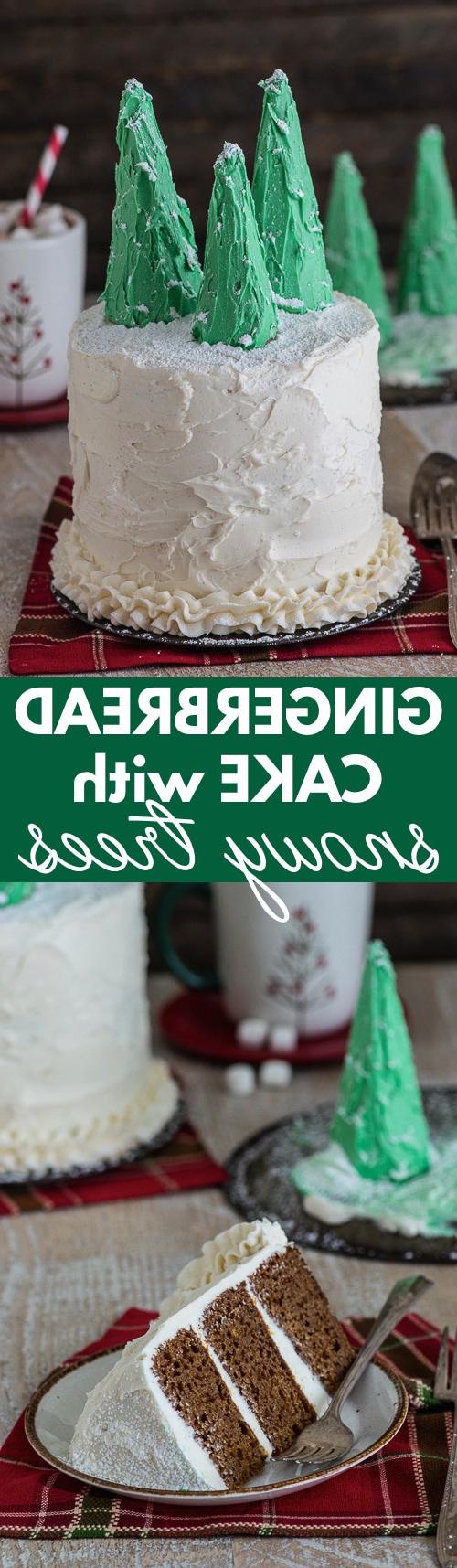 Torta al pan di zenzero con alberelli innevati 8 Torta di pan di zenzero a strati, glassata e decorata con alberi natalizi, un dessert festivo irresistibile