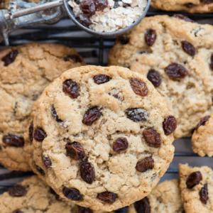 Biscotti avena e uvetta freschi su una griglia di raffreddamento