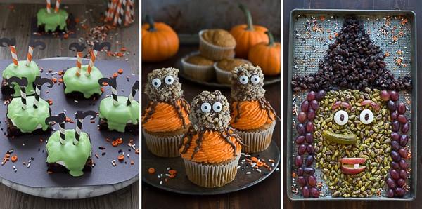 Cupcakes Ragno di Zucca e Noci 9 Altre ricette di Halloween da gebte.com - Vassoio strega di Halloween, Cupcake ragno di zucca e noci, Brownies strega sciolta