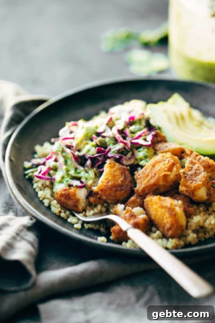 Spicy Fish Taco Bowls with Cilantro Lime Slaw