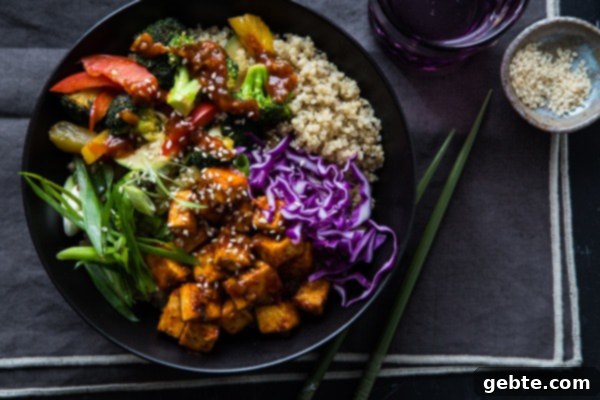 Korean Barbecue Tofu Bowls with Veggies and Quinoa