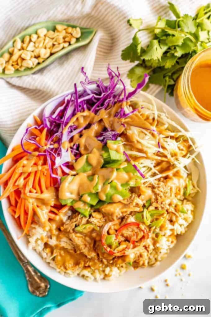 Peanut Chicken Rice and Cabbage Bowls