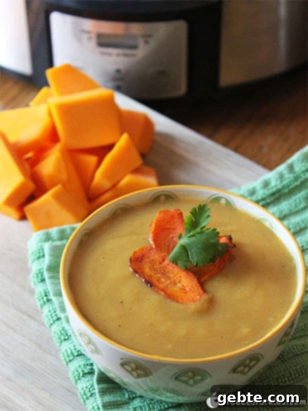 Κρεμώδης σούπα κολοκύθας butternut από αργό μαγειρευτή.