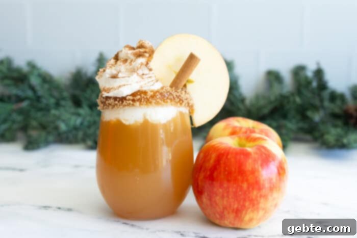 Mocktail με μηλόκρασο διακοσμημένο με μήλα και κανέλα.