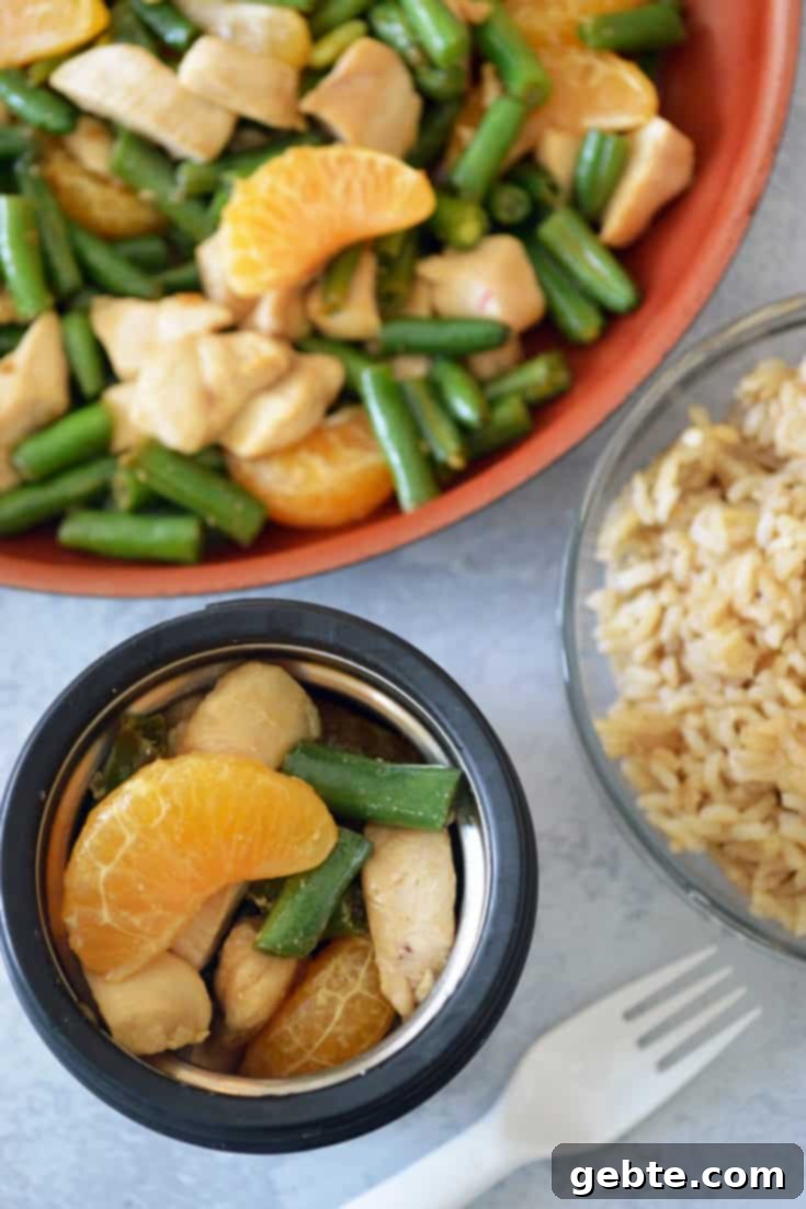 Mandarin Chicken Stir-fry με Πράσινα Φασόλια σε θερμός.