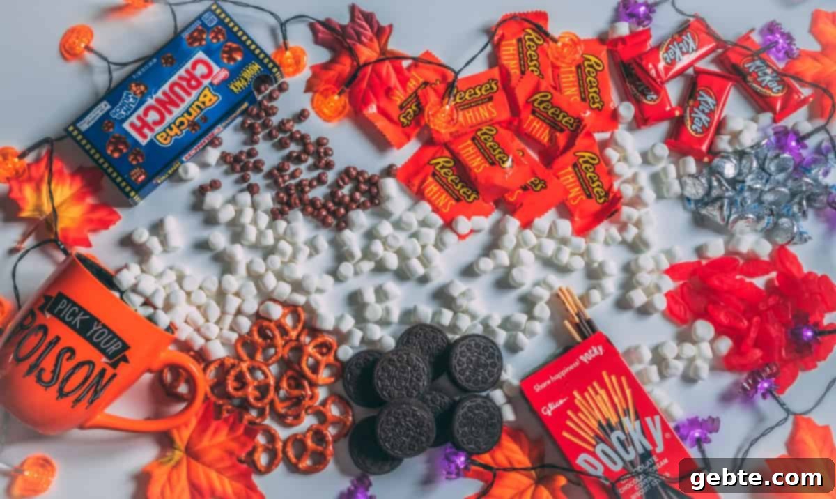 Λιχουδιές Halloween για Παιδιά Λιχουδιές Halloween όπως σοκολάτες, marshmallows, πρέτσελ και άλλα, με υγιεινές επιλογές