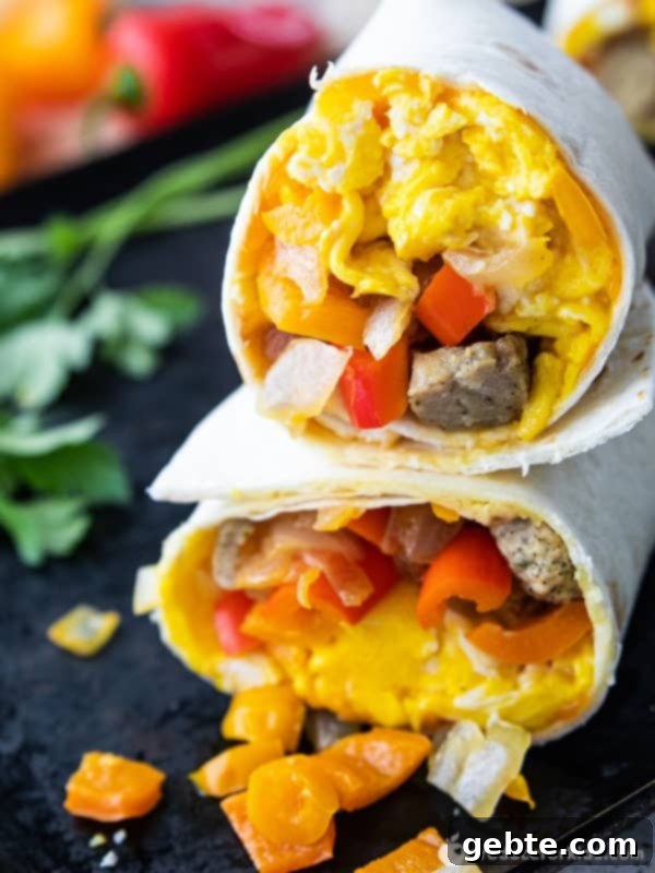 Υγιεινά πρωινά burritos με λαχανικά και λουκάνικο γαλοπούλας, ιδανικά για κατάψυξη και γρήγορο ζέσταμα.