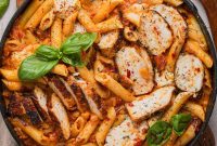 Creamy Vodka Penne with Grilled Chicken and Parmesan