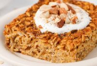 Warm Baked Pumpkin Oatmeal with Cinnamon and Maple