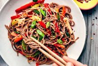 Sesame Soba Noodle Salad with Crisp Veggies and Ginger Dressing