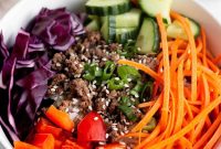 Savory Ground Beef Rice Bowls with Veggies and Soy-Garlic Glaze
