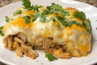 Creamy White Chicken Enchiladas with Green Chile Sauce