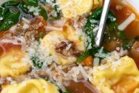 Tuscan Tortellini Soup Recipe with Parmesan and Spinach