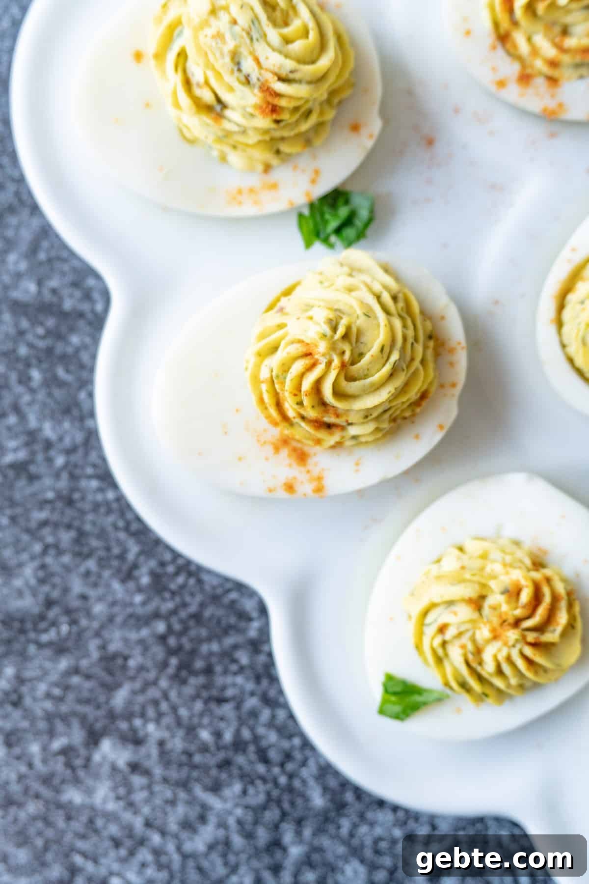 Close up up deviled egg with filling