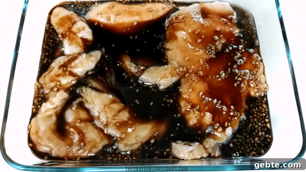 Chicken marinating in teriyaki sauce