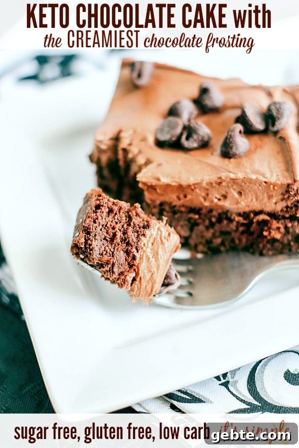 a square piece of keto chocolate cake with chocolate frosting.
