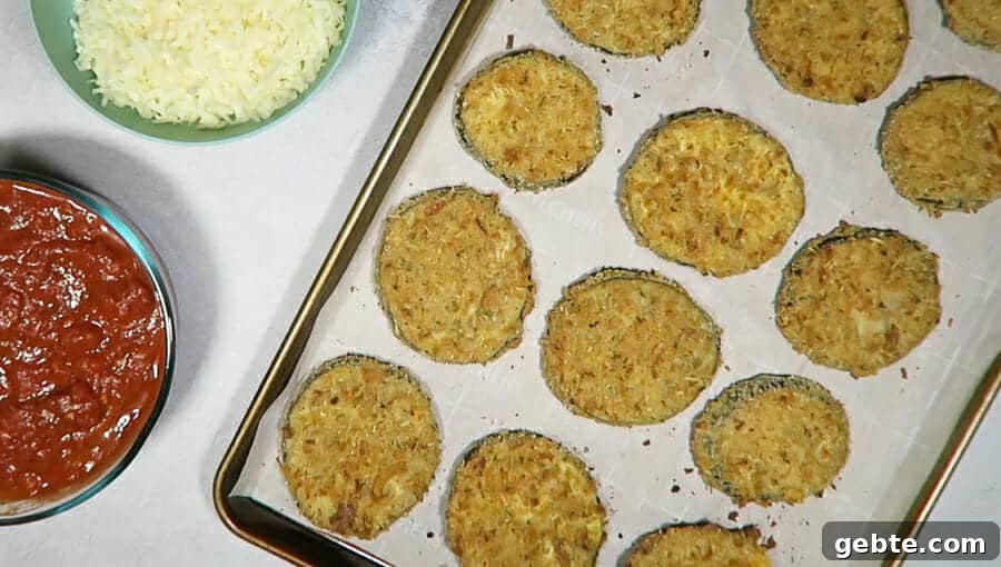 overhead shot of the eggplant rounds after being baked