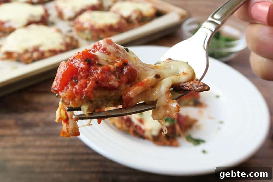 bite shot of the eggplant parmesan
