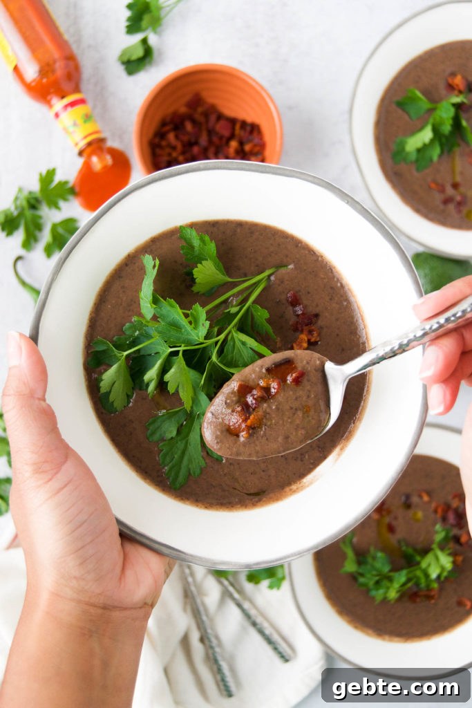 Velvety Black Bean Soup with Cilantro Lime Cream 7 Creamy Black Bean Soup with bacon - an easy Black Bean Soup Recipe!