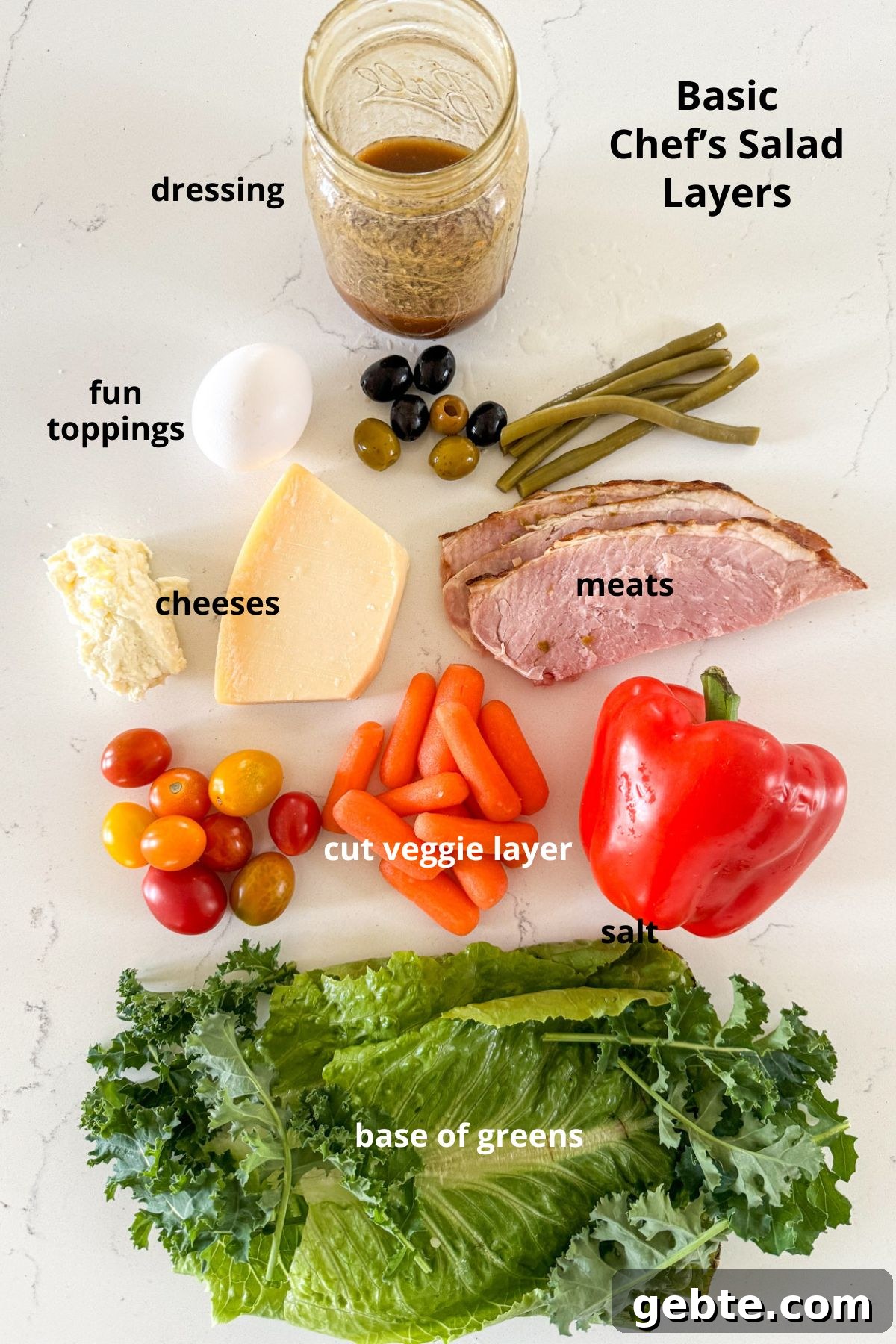 basic layers of ingredients for chefs salads