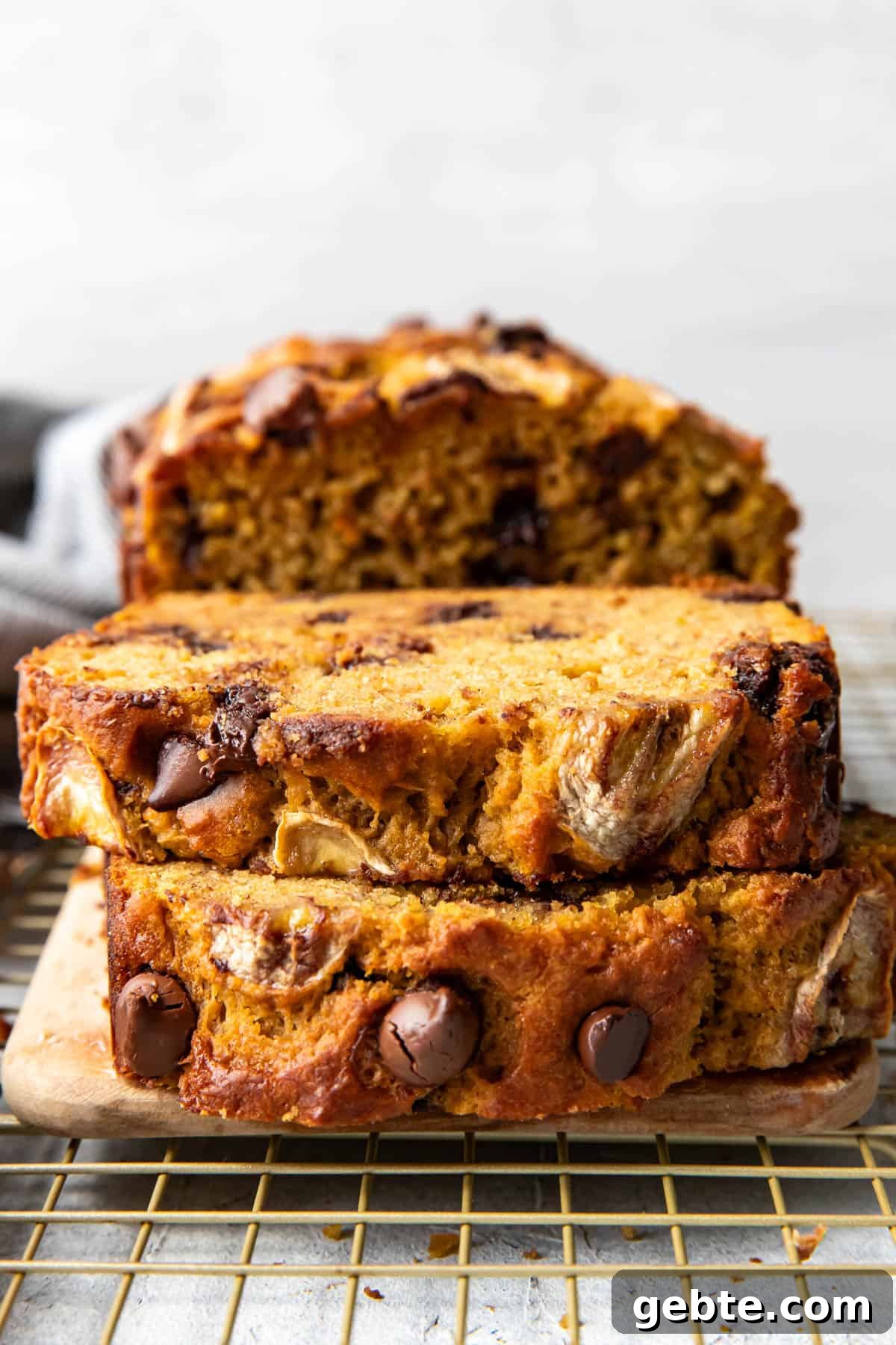 Slice of pumpkin chocolate chip banana bread