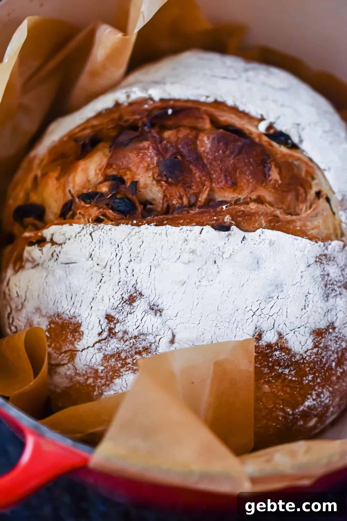 Bread is baked in a Dutch oven.